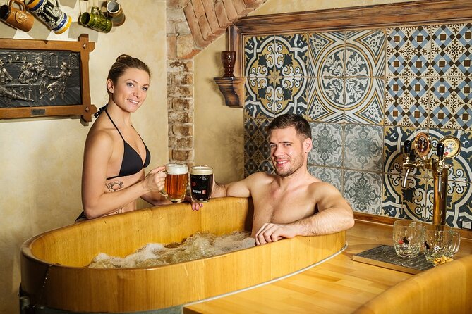 Beer bath Spa for 2 people/ 1 tub - 1,5 hour Activity in Prague - The tub routine: whirlpool jets, ingredients added, and beer on tap