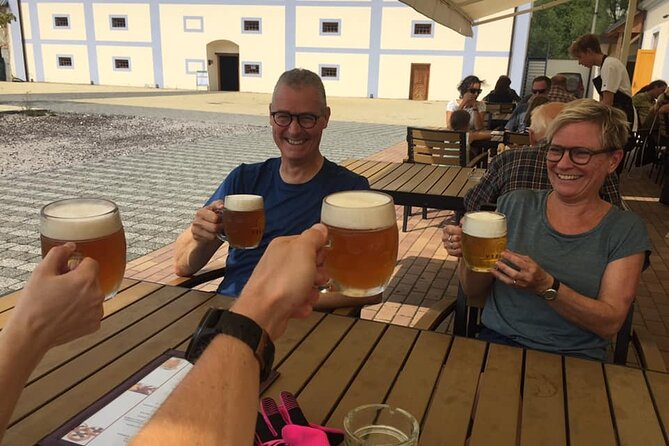 E Bike Day Trip I Visit a Roman Castle and Taste Craft Beer - Karlstejn Castle stop: hilltop views, short time, optional interior