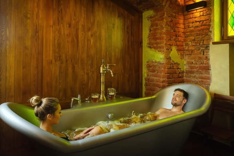 Prague: Beer and Wine Spa Bath with Salt Cave Experience - What your hour feels like, changing rooms to the salt cave