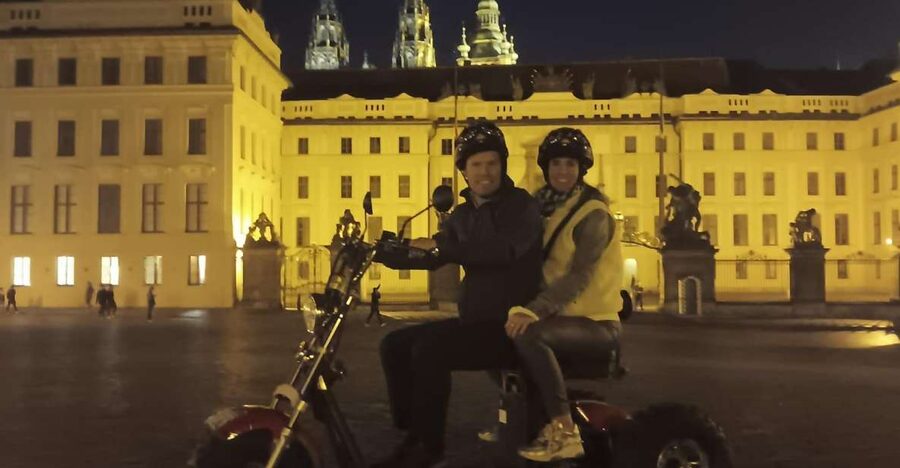 Prague City sightseeing in Night Trike Tour - Prague Castle Main Entrance (outside): the iconic backdrop, without the long queues