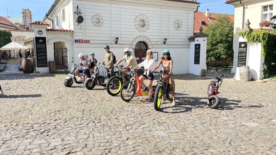 Prague: City Viewpoints Tour by Electric Fat Bike - Lesser Town and the Vltava river: Old Town from a hillside angle