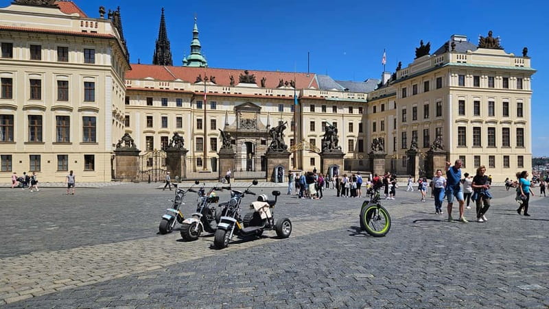 Prague: Panoramic Viewpoints Guided Electric Tricycle Tour - Franz Kafka Museum stop, plus the narrow-street moment