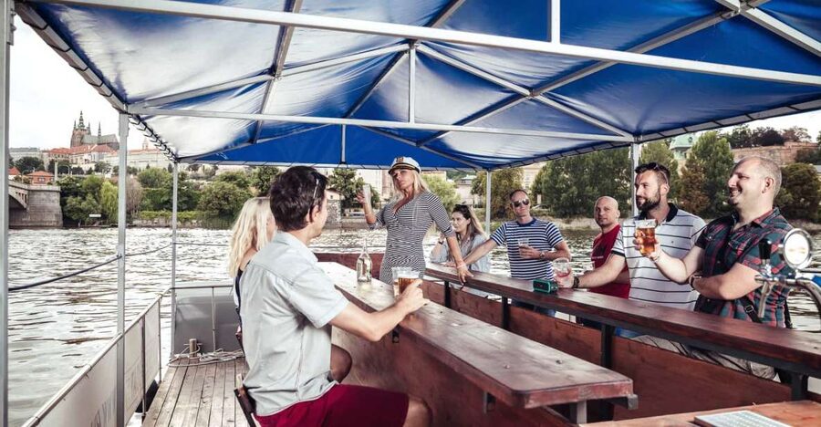 Prague: Private Cycle Boat River Tour with Beer or Prosecco - Boarding at U Bukanýra and spotting the blue-roof boat