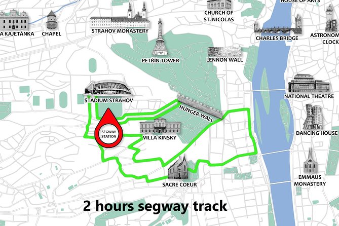 Prague Segway Tour with A Local Guide & Hotel Pick Up - Outdoor fitness park and Prague edge views: Sacre Coeur area